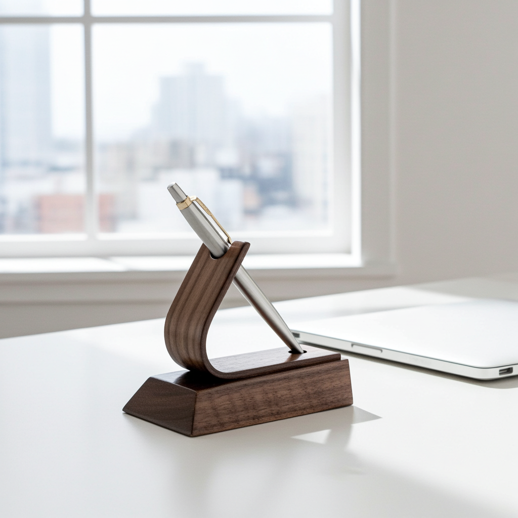 Luxury walnut pen holder - handcrafted wooden pen display stand made in England