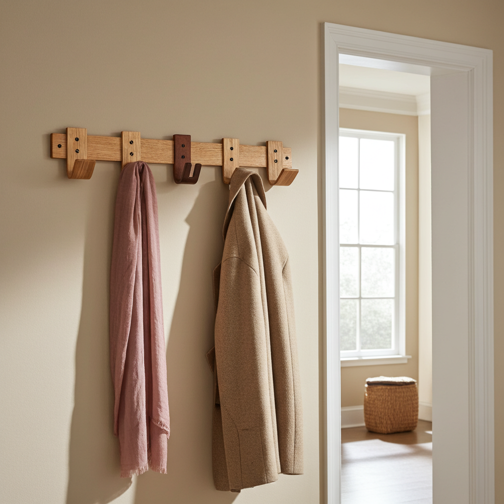 Porte-Manteau Design avec Rangement Clés Chêne et Noyer