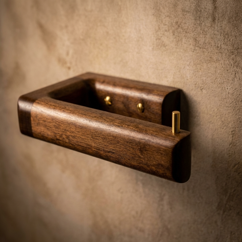 Walnut wooden toilet roll holder showing qaulity and craftsmanship