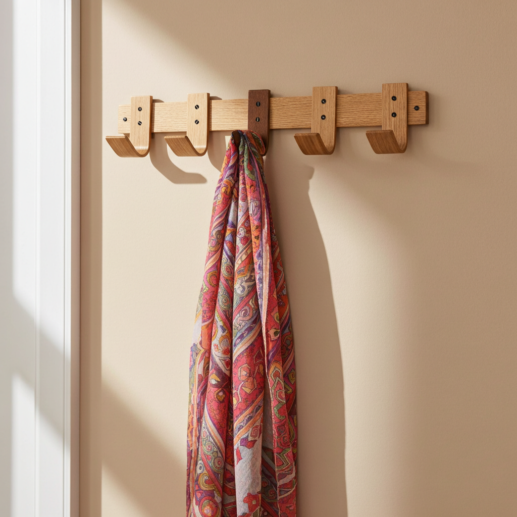 Porte-Manteau Design avec Rangement Clés Chêne et Noyer