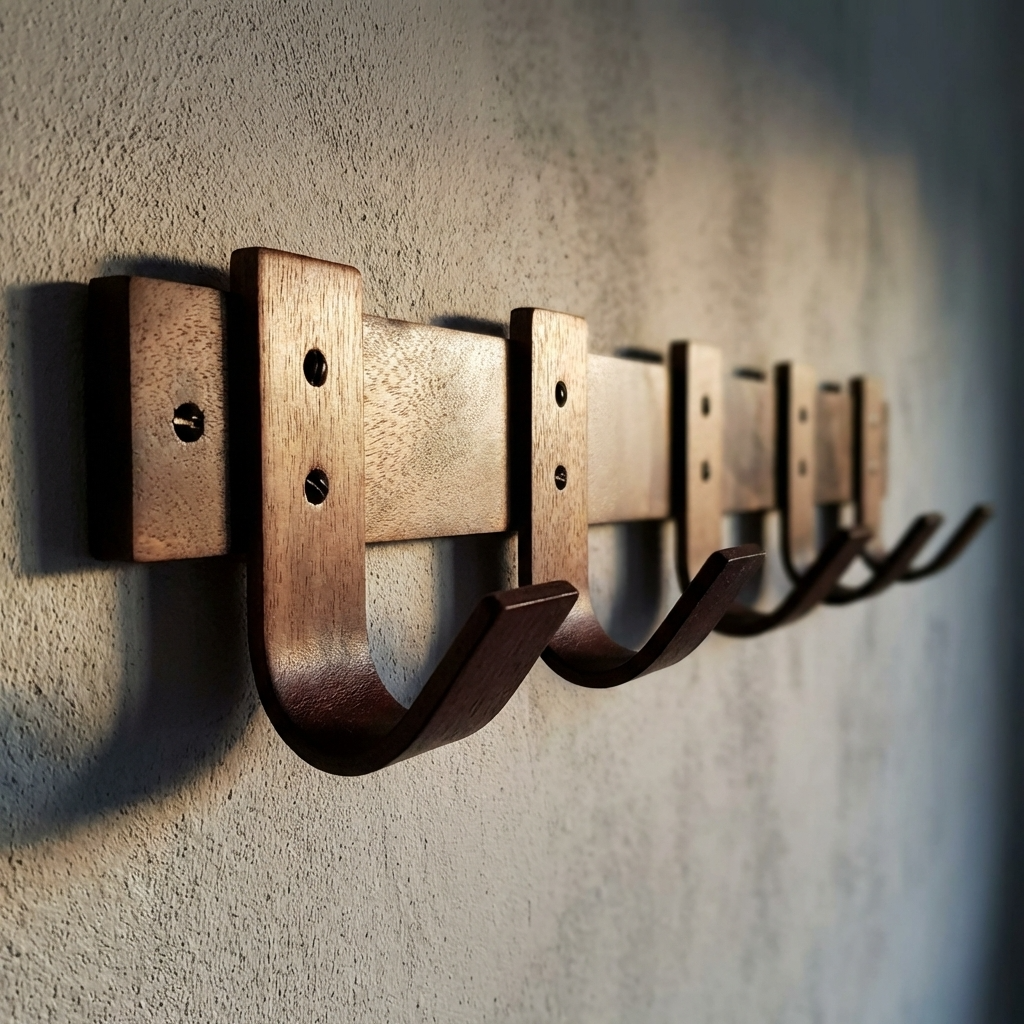 Close-up of 5 sturdy hooks
