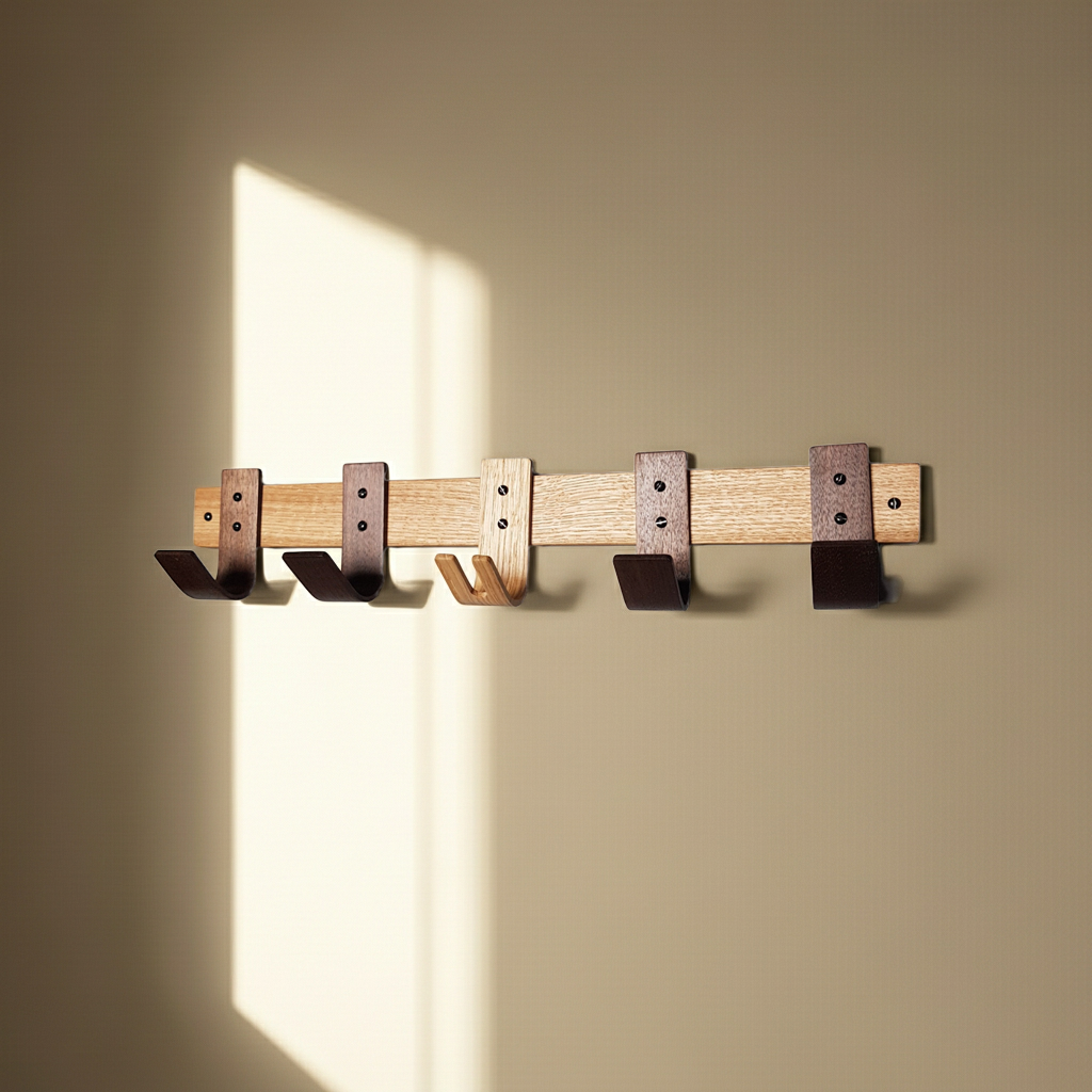 Portemanteau Sunrise avec crochets en noyer et clé en chêne