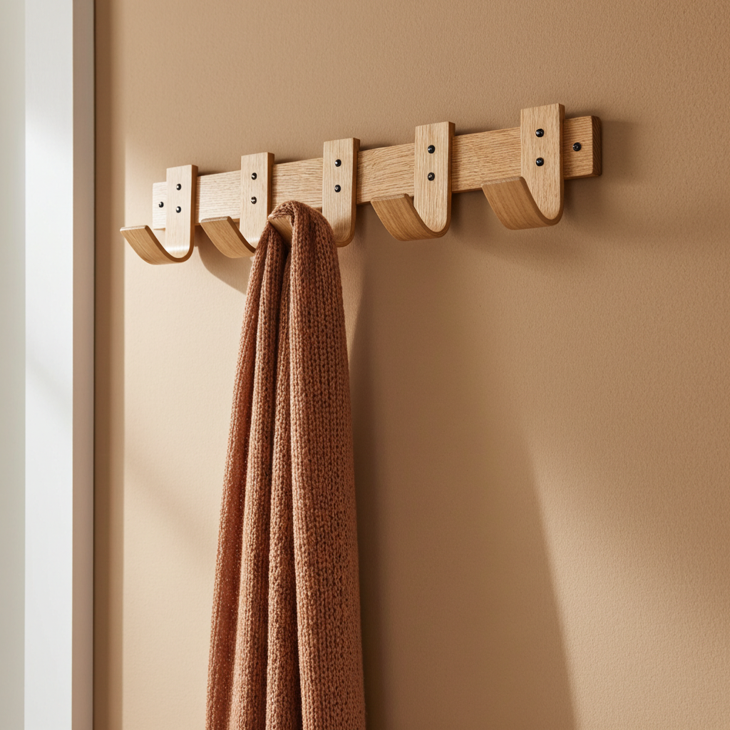 Spring Oak Coat Rack - 5 Hook Wall Mount