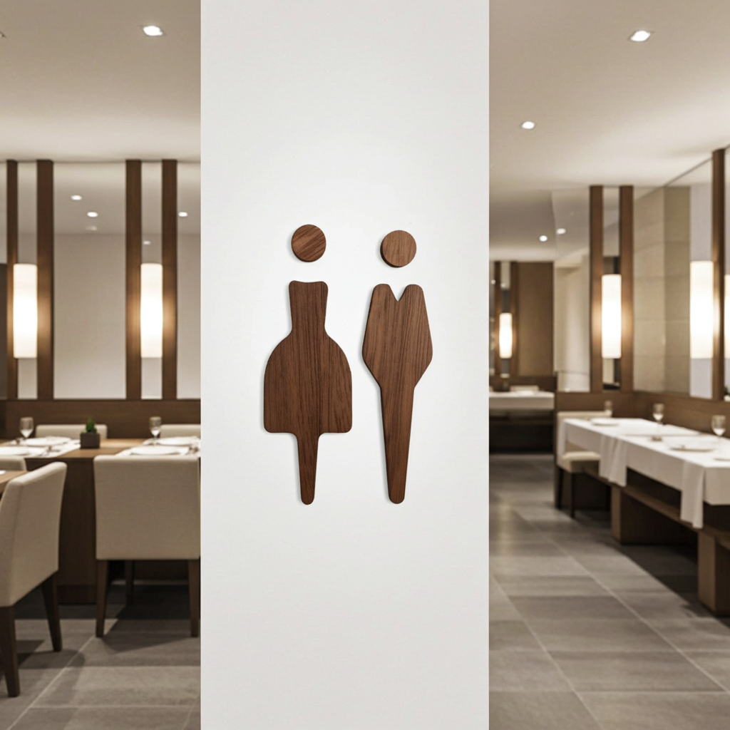 Walnut Toilet Sign Man - Women
