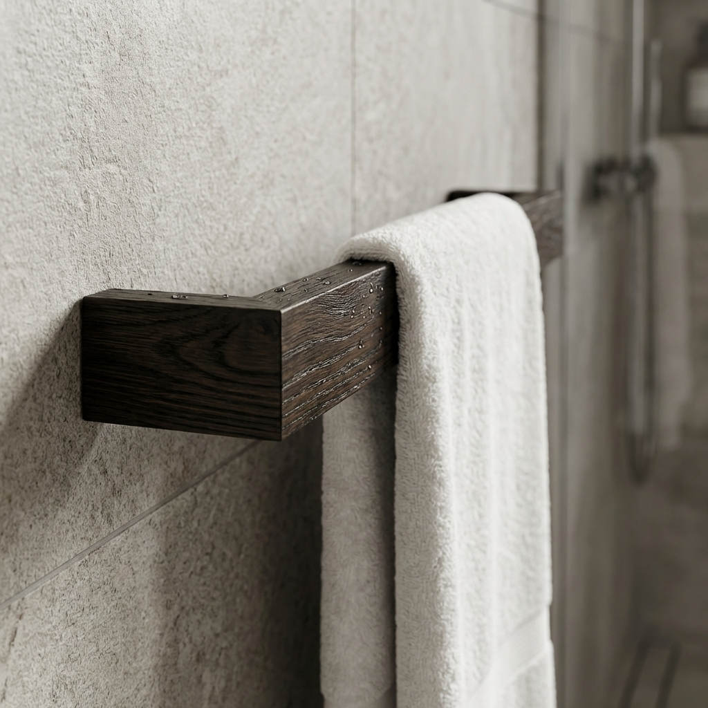 Minimalist black ash towel rack for contemporary bathroom