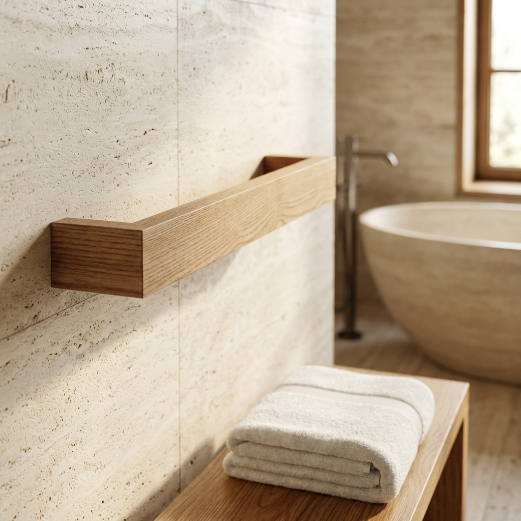 Compact ash wooden towel rack for small spaces