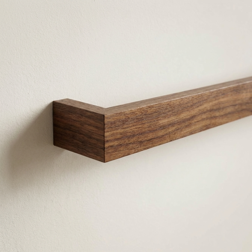 Handcrafted black walnut towel bar natural grain close up