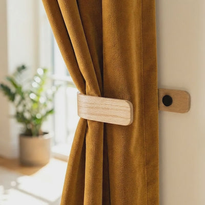 contemporary solid oak curtain holdbacks