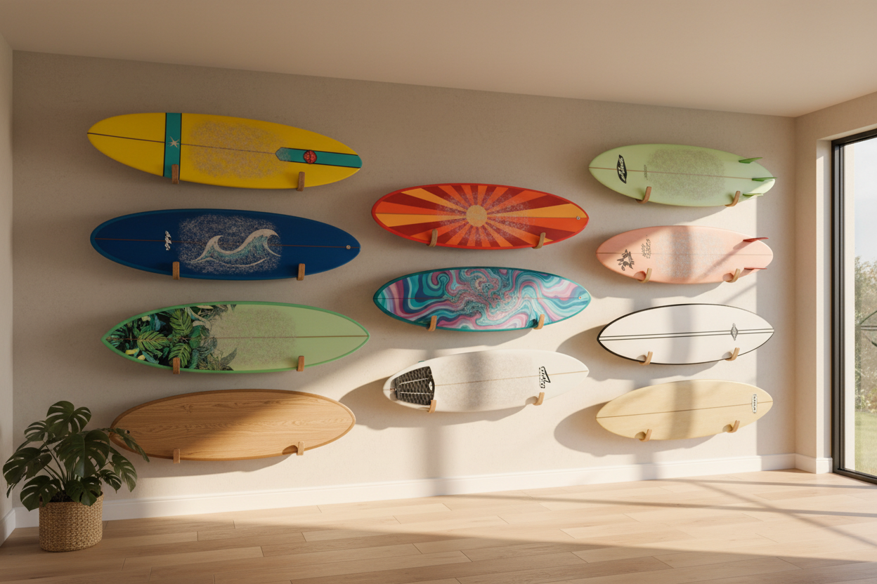 Surf Shop Gallery showing are brackets being used to display there surfboards