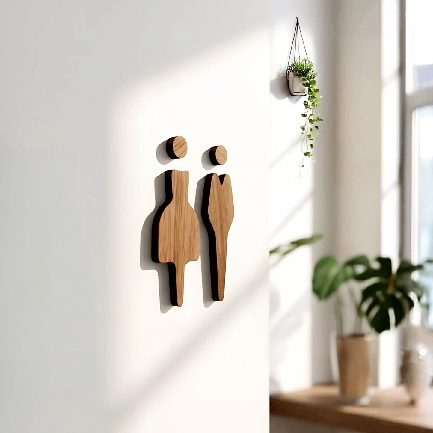 Walnut Toilet Sign Man - Women