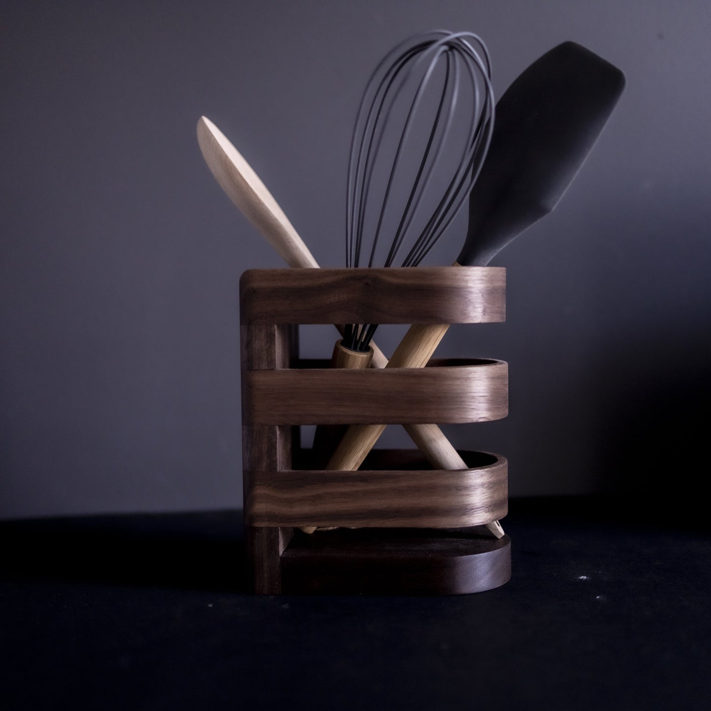 Porte-Pot Ustensiles de Cuisine Lux - Noyer 